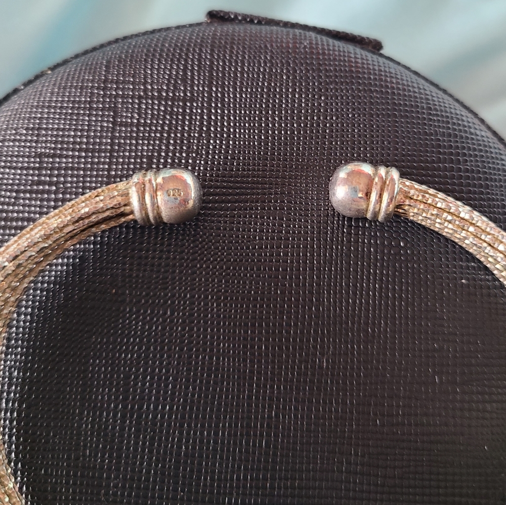 Solid Sterling Silver Diamond Cut Bangle Cuff Bra… - image 5